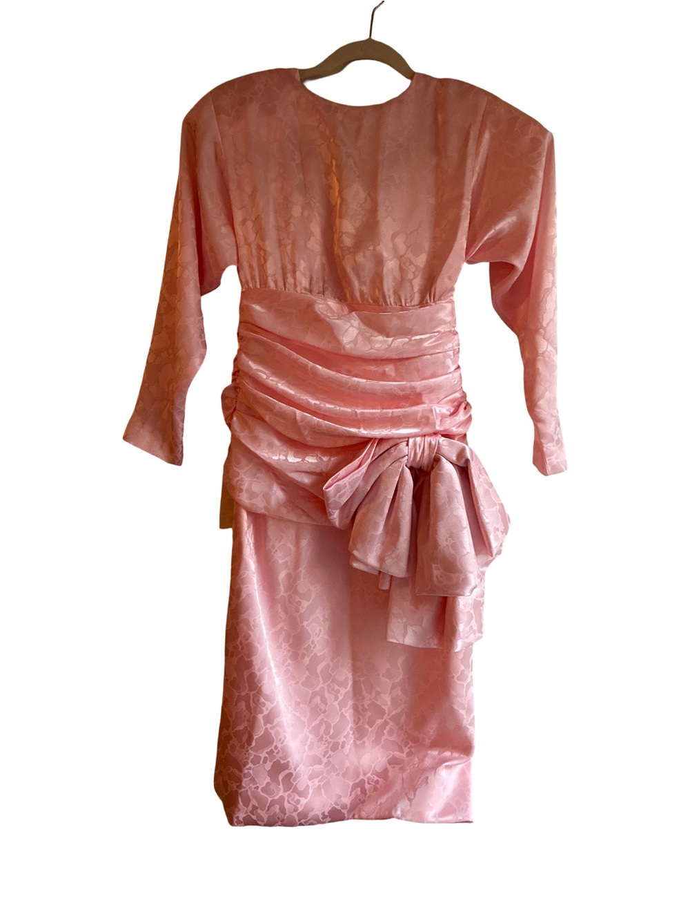 1980s Handmade Satin Ruched Dress with Bow Detail